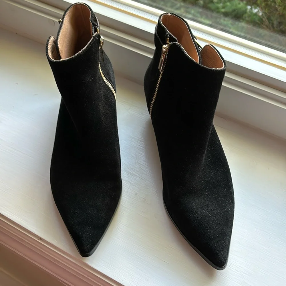 JOIE LADIES BLACK SUEDE ZIPPER BOOTIES-6.5
